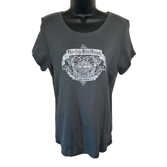 Harley Davidson Metallic Graphic Charlotte NC Grey Tee Shirt Size XL - Picture 1 of 13